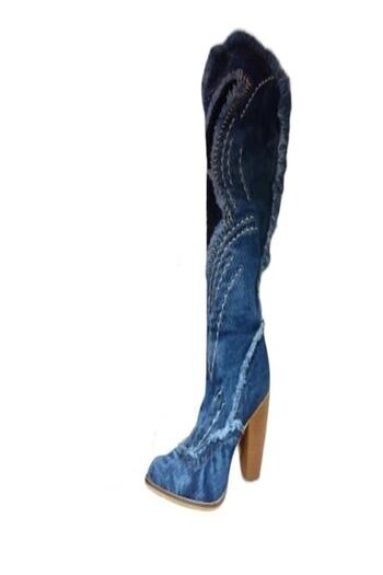 blue moon - Ghete din denim Jurdan, albastre, mărimea 36