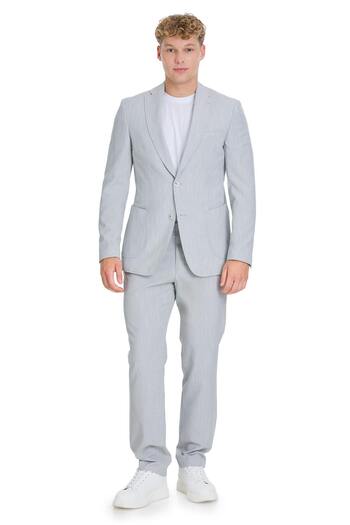 Hatemoğlu Gray Slim Fit Striped Mono Collar Suit