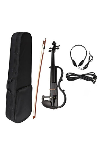 Depox Silent Electric Violin 4/4, Solid Black Wood
