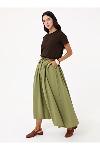 VAV Belted Poplin Skirt - Oil Green -