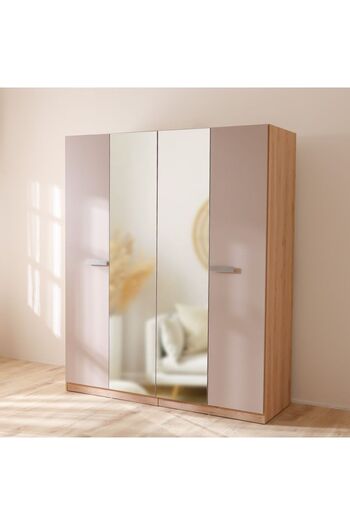 Danube Home Cardano 4 Door Wardrobe W/ 2 Mirrors - Natural Oak / Champagne L181.6xW59.6xH216cm