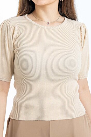 Nichii Women's Short Sleeve Solid Ribbed Blouse
