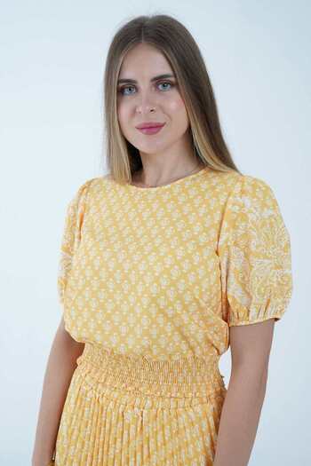 Nichii Short-Sleeve Printed Blouse with Elastic Waist