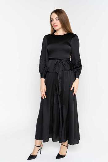 Nichii Women's Solid Jumpsuit with Waist Tie and Long Sleeves