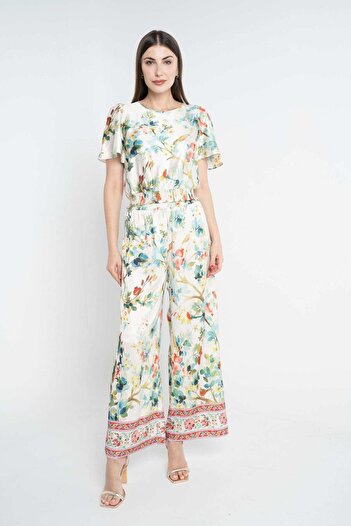 Nichii Wide-Leg High-Waist Floral Trousers