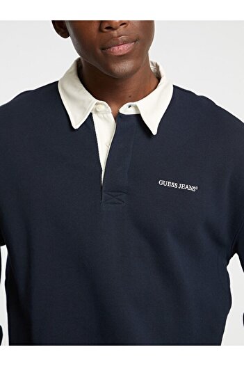 Guess Jeans Gömlek Yaka Lacivert Erkek Sweatshırt M5RQ43KCPR1-A71W Gj Reg Erkek Sweat