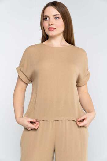 Nichii Solid Short Sleeve Blouse with Round Neck