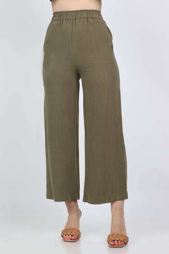Nichii Women's Wide-Leg Solid Pants with Elastic and Side Pockets