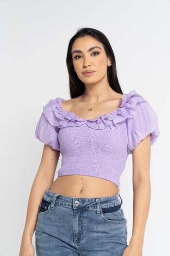 Nichii Short Stretchy Blouse with Short Sleeves