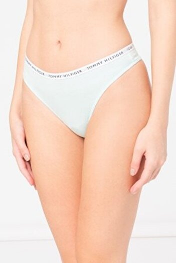 Tommy Hilfiger , Set of thong panties with logo band at the waist - 3 pairs, Red, Persian Green, Mint