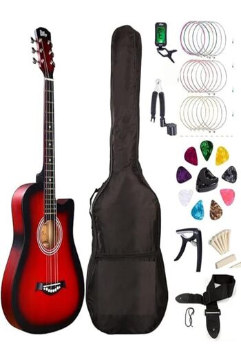 MegArya Rock Out in Style: Acoustic Guitar for Beginners Complete Starter Kit (RED)