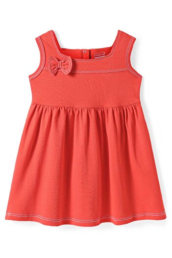 Babyhug Solid Frock With Bow Applique & Bloomer - Red