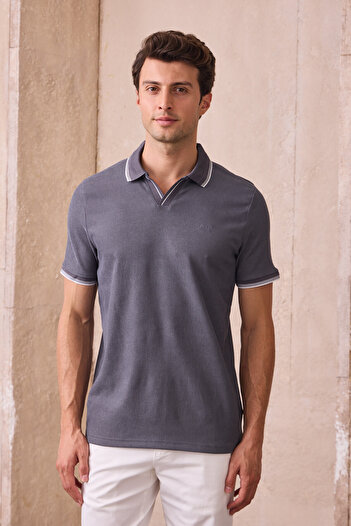 Pietra Paul Erkek Çekmeyen Pamuklu Kumaş Slim Fit Dar Kesim Polo Yaka Tişört