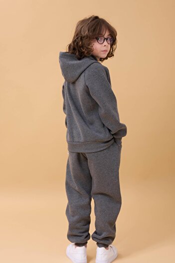 Perendi Unisex Children's Suit with Raglan Sleeves and Hood with Fleece Inside Anthracite
