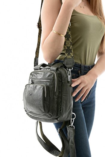 571 Collections Çanta Three-Function Faux Leather Backpack, Shoulder, and Hand Bag Green (Model: 571-13-17K)