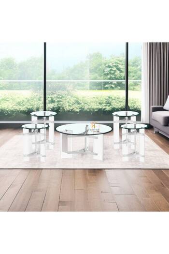 Al Saada Home Acrylic Steel Round Table Set - Silver - 4+1 Pieces