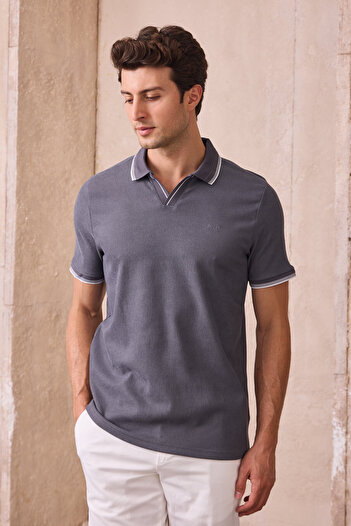 Pietra Paul Erkek Çekmeyen Pamuklu Kumaş Slim Fit Dar Kesim Polo Yaka Tişört