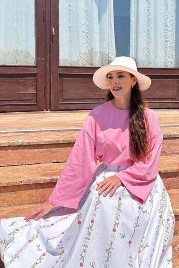 Ceylan Otantik Pink Ribbon Detail Balloon Skirt