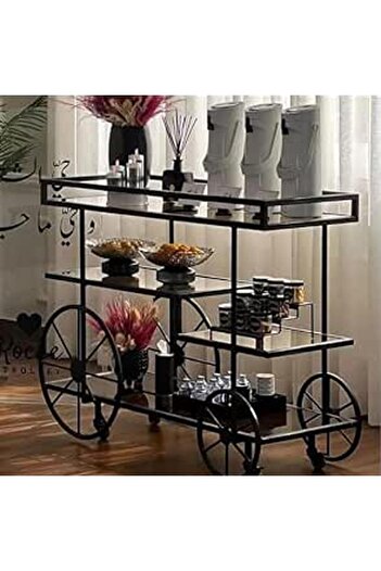 genric FFD Elegant Metal Food Serving Trolley – 1.3cm Metal Frame Trolly Kitchen Storage 100x40x90cm