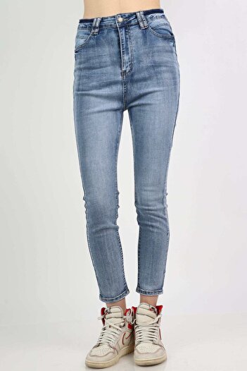 mica Women's High-Waist Skinny Jeans with Zipper and Pockets - Long Style