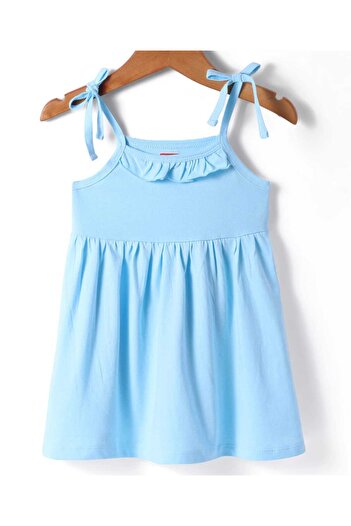 Babyhug Sleeveless Solid Frill Detailed Frock with Bloomer - Light Blue
