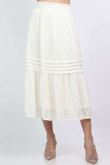 mica Embroidered Beaded Two-Layer Midi Skirt