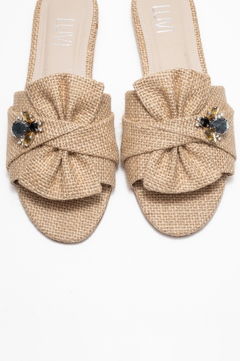 LuviShoes DONALD Papuci de damă cu cataramă de albină din paie bej