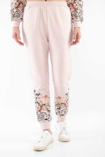 mica Women's Solid Color Elastic Waist Pants with Cuffs