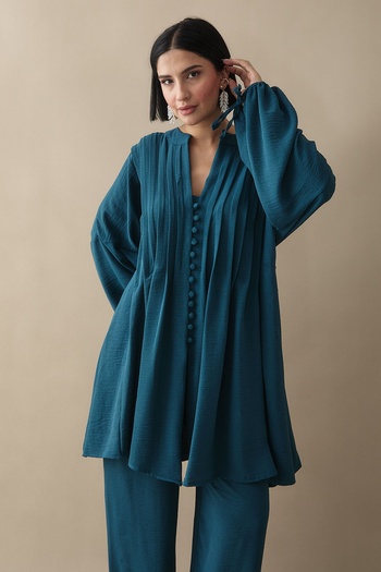 InStyle Σετ με ριμπ μανίκια με κορδόνι Petrol Green Ayrobin
