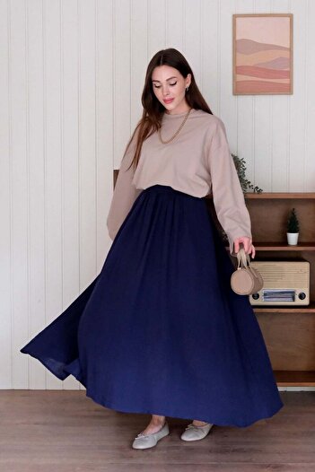 Ceylan Otantik Navy Blue Muslin Piped Skirt