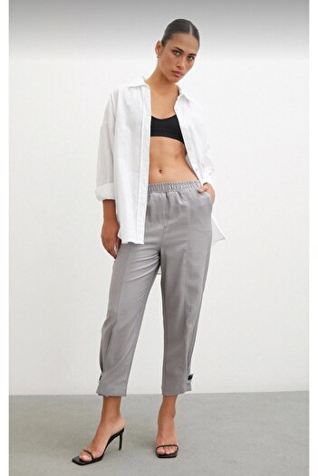 Never more Comfortable Fit Fabric Trousers with Elastic Leg Detail