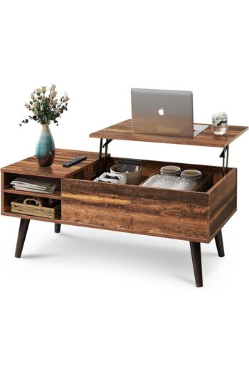 AGD Multifunctional Coffee Table, Elegant Wooden Lift-Top Table with Removable Shelf for Living Room