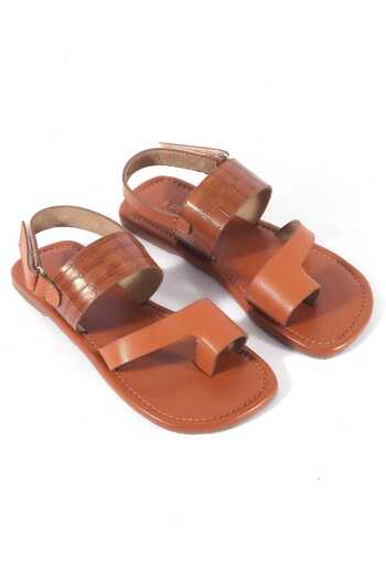 Pine kids Pine Kids Double-Strap Kolhapuri Chappals with Velcro Closure - Light Brown