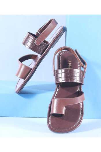 Pine kids Double-Strap Kolhapuri Chappals with Velcro Closure - Dark Brown
