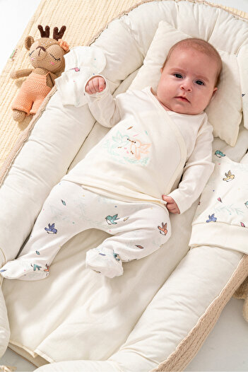 Bubbless 100% Organic Cotton Embroidery Print Bird Pattern 5 Piece Baby Hospital Discharge Set