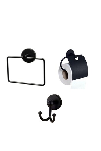 Sas Haus Bathroom Accessory Set Black Square Towel Holder Toilet Roll Holder Bathrobe Holder Matte Black