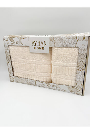 AYHANHOME 2'li Jakarlı Kutulu Banyo Havlu Hamam Takımı 1 Adet 90x150, 1 Adet 50x90