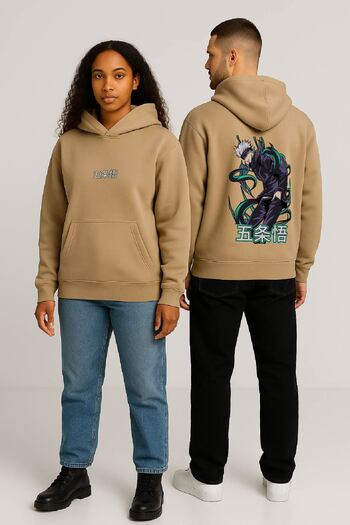 By Caspita Fashion Lenithra Jujutsu Kaisen Gojo Anime με στάμπα Unisex Oversize μπεζ κουκούλα