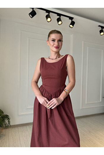 Store Helen Sırt Detaylı Kiremit Rengi Elbise