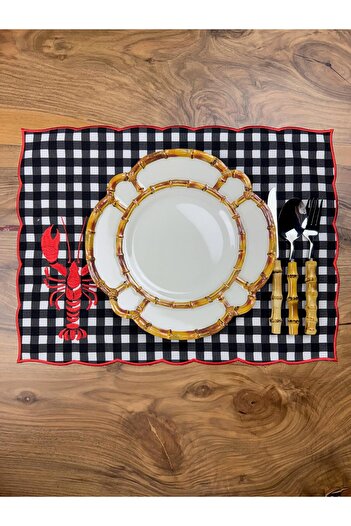 ref crea Re Marine Lobster Black Gingham 2-Piece American Service