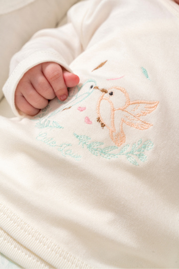 Bubbless 100% Organic Cotton Embroidery Print Bird Pattern 5 Piece Baby Hospital Discharge Set