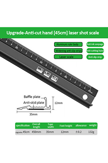 Choice1 Upgraded 45cm 20/30/45cm Multifunctional High Precision Aluminum Alloy Straight Ruler Anti Cutting H