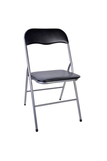 SHOPIENS Folding Chair with Metal Frame, Black, 47x43.5x80 cm