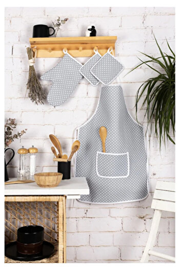 ASEV HOME 4-Piece Kitchen Dowry Set; Kitchen Apron, Oven Mitts and Holder Set