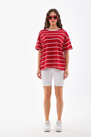 Bianis Oversize Women's Tshirt Striped Cotton Combed Cotton