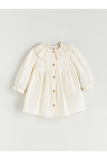 LC Waikiki Lcw Baby Baby Girl Muslin Shirt Dress with Baby Collar Texture