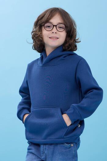 Perendi Unisex Hooded Kangaroo Pocket Hooded Winter Sweatshirt - Indigo