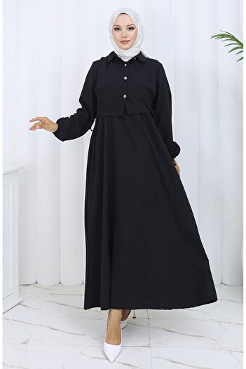 sefamerve Buttoned Vest Dress Double Suit 2119-01 Black