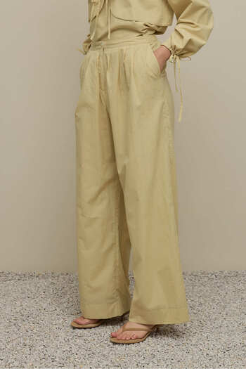 Fahhar Multi Pleated Voile Trousers Light Yellow