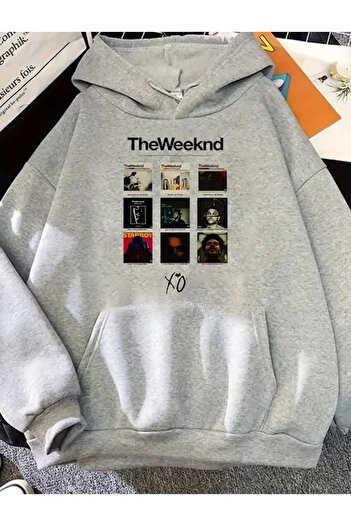 caddekombin The Weekend Albums Printed Hooded Pocket Inside Wool Sweatshirt Gray